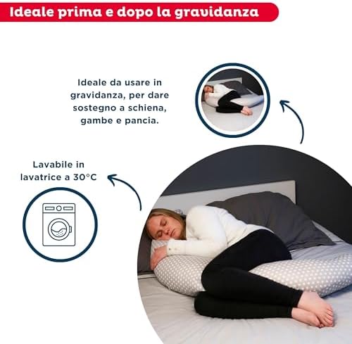 - Cuscino per gravidanza e allattamento - Fodera per cuscino maternità 100% cotone - Lavabile - Supporto per la schiena, i fianchi e le gambe della mamma