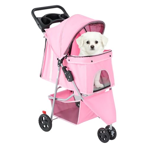 DUMOS 3 Wheels Pet Stroller for Small Dogs and Cats – Foldable Dog Stroller wit…