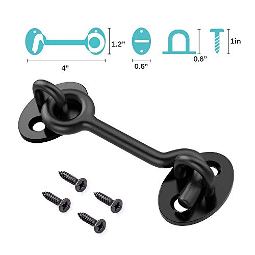 Barn Door Lock, 2 Pack 4" Barn Door Latch Lock, Anti-Corrosive Solid Stainless Steel Barn Door Hardware, Upgraded Heavy Duty Hook and Eye Latch, Best for Garage, Window, Shed (Black)