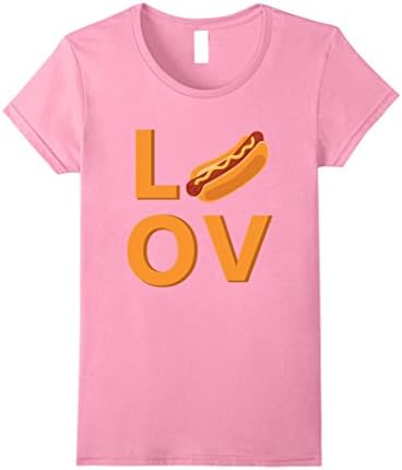 Womens I love hot dog sausage T-shirt Small Pink
