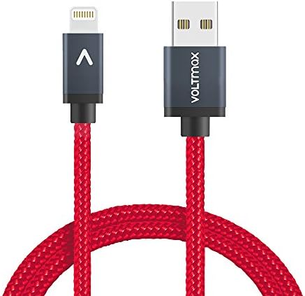 iPhone charger Apple MFi certified, Voltmax Nylon-braided Lightning Cable with reinforced aramid fiber for iPhoneX, iPhone 8/8Plus, iPad, Air pods&amp;more(Red-3ft)