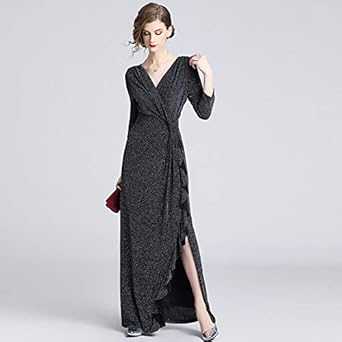 lace ruffle split maxi dress