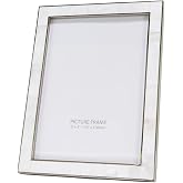 Happy Homewares Beautiful Ivory Mother of Pearl 5 x 7 Picture Frame with Nickel Plated Trim | Black Velvet Backing | Portrait or Landscape | Table or Wall