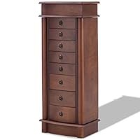 Dayanaprincess Walnut New Nice Wood Armoire Storage Chest Box Stand Jewelry Cabinet Large Space Organizer Bedroom Dressing Room Furniture Durable Necklace Bracelet Rin Earring Hooks Hangers