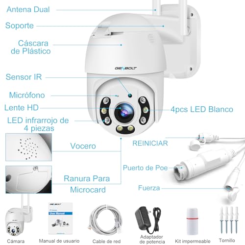 GENBOLT 2.5K Outdoor WiFi Surveillance Camera, Home CCTV Camera with PTZ Automatic Tracking IP Detection Human External Security Camera Color Night Vision, Siren Aactive Alarm
