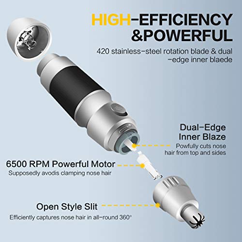 Nose Hair Trimmer - Jurgen K Professional Painless Nose and Ear Hair Trimmer Clipper Removal for Men&Women, Battery Operated, Mute Motor, Double-Edge Stainless Steel Blades - Thumbnail 7