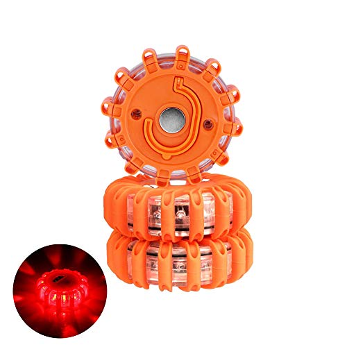 SOONHUA LED Road Flares, 3 Packs Flashing Warning Lights Roadside Emergency Lights Disc with Magnetic Base Car Safety Flare Kit for Car, Cycling, Hiking, Camping, Marine and Boat