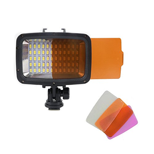 Orsda Video Diving Light 40M Waterproof 1800LM 60 LED Driving lamp video light for GoPro Hero 6/5/4/3+/3/2 Sports Camera Xiaomi Yi SJCAM Action Cam & for DSLR Camera + 2 Battery 18650 Black OR005
