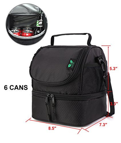 Lunch Bag For Boys Men Women Kids, F40C4TMP YKK Zipper Insulated Soft Tote Cooler Box With Pocket,Shoulder Strap, Medium Black (6 Can)