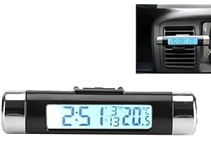 PSSOPP LCD Display Digital Clip-on Car Clock Thermometer Temperature Meter Gauge Automotive Mini Clock Monitor with Backlight for Truck Car Excluding Batteries(White Backlight)