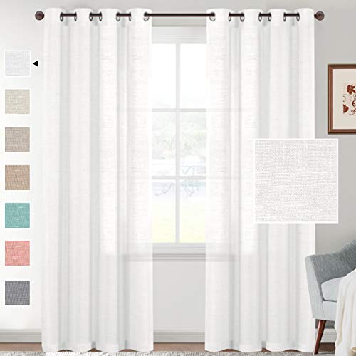 H.VERSAILTEX Linen Sheer White Curtains 84 Inches Long Grommet Top