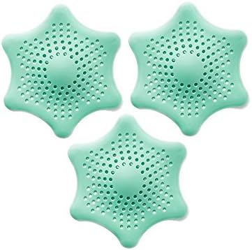 Eunion Hexagonal Starfish Shaped Rubber Sink Strainer Floor Drain Cover Hair Catcher Rubber Shower Trap Basin Filter For Bathroom Kitchen-Green, 3 Pack