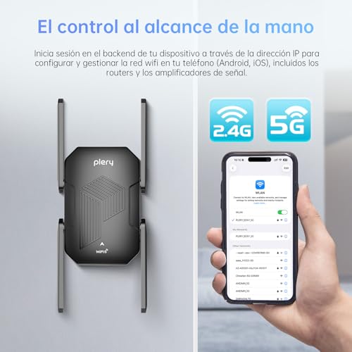 PLERY Repetidor WiFi 6 AX1500, Repetidor WiFi Largo Alcance Doble Banda 5GHz/2.4GHz, Amplificador Señal WiFi con Puerto Ethernet, MU-MIMO, WPS, Amplificador WiFi Compatible con Cualquier Router