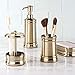 MetroDecor mDesign Bath Accessory Set, Soap Dispenser Pump, Toothbrush Holder, Tumbler, Soap Dish- 4 Pieces, Soft Brass