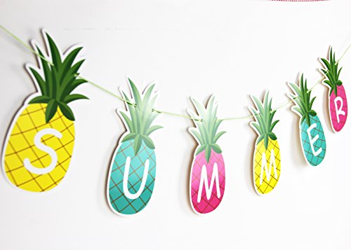 SUNBEAUTY 1.5m Colorful Summer Pineapple Banner Luau Tiki Party Supplies Hawaiian Theme Decor