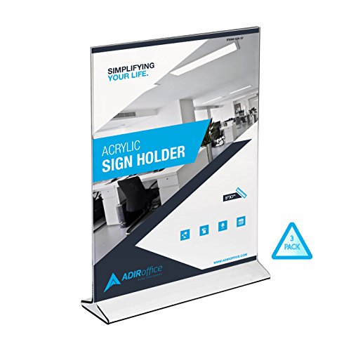 AdirOffice Table Card Display – Portrait Style Menu Ad Frame – Top Insert – Clear Acrylic (3 Pack, 5x7)