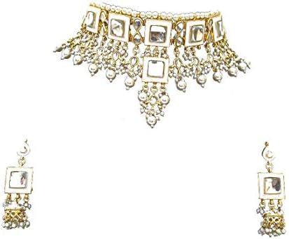 Meena Kundan Indian Bridal Wedding Designer Gold Plated Pearls Choker Necklace Jewelry Set