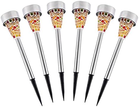 Solar Path Lights Led Solar Lights Outdoor Mosaic Garden Lights for Patio Yard Deck Driveway Walkway - Pack Of 6 - Orange