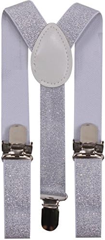 Adjustable Child White Clip On Suspenders for Kids Elastic Braces White Glitter
