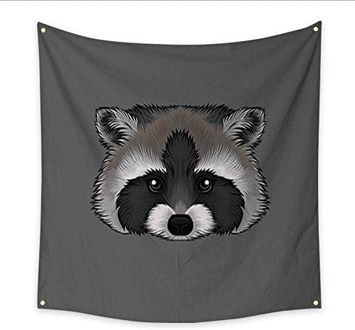 Anniutwo Party Decorations Tapestry Head of Raccoon Portrait of Wild Animal Hand Drawn Vector Illustration Living Room Bedroom Dorm Decor 47W x 47L Inch