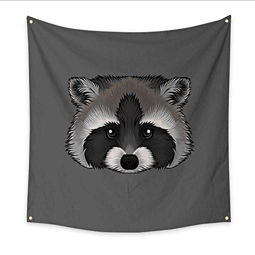 Anniutwo Party Decorations Tapestry Head of Raccoon Portrait of Wild Animal Hand Drawn Vector Illustration Living Room Bedroom Dorm Decor 47W x 47L Inch