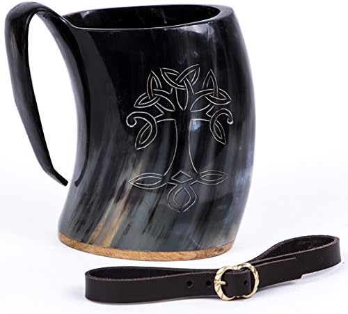Mythrojan Viking Drinking Mug Genuine Horn Beer Mug 600 ML Tumbler Mug Unique Gift for Men and Women, Home Decor Accessories
