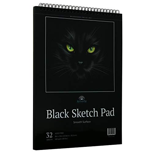 Black Sketch Pad : Book of Crisp Black Perforated Paper on Spiral - 32 Sheets Sketchpad - Thumbnail 4