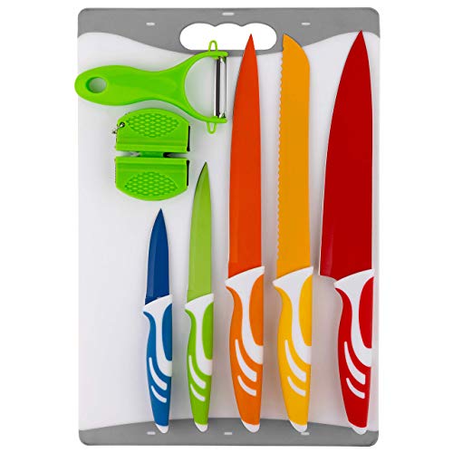 Homeries Kitchen Knife Set (5 Piece) with Cutting Board, Peeler, Blade