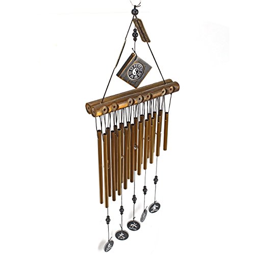 Ylyycc double row 20pieces metal tube wind chime wooden top coin decoration wind chime