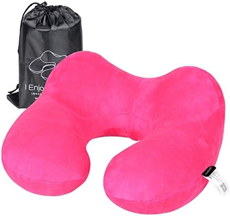 Hawkko Inflatable Travel Pillow U Shaped for Airplane, Head/Chin/Neck Support Cushion, Velvet Super Soft Neck Pillow, Lightweight/Compact/Portable (Rose)