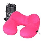 Hawkko Inflatable Travel Pillow U Shaped for Airplane, Head/Chin/ Neck Support Cushion, Velvet Super Soft Neck Pillow, Lightweight/Compact/ Portable (Rose)