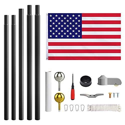 WinisKi 20ft Flag Pole Kit Black Heavy Duty Residential Flagpole
