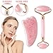 Ranphykx Jade Roller and Gua Sha Tools Set, Rose Quartz Roller and Gua Sha, Face Roller and Face Massager for Anti Aging, Beauty Massager for Skin Eyes Chin 2019 New Model No Squeaks