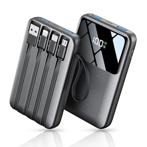 Power Bank 27000mAh, 22.5W Fast Charging Portable Charger with Built-in 4 Cables, LCD Display, Charge 6 Devices at Once, USB-C In/Out, for iPhone & Samsung, Travel, Work & Daily Use, PD 3.0 & QC 3.0