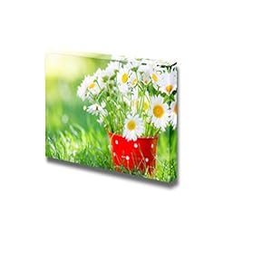 Canvas Prints Wall Art - Beautiful Bunch of Spring Flowers in Red Bucket - 12" x 18"
