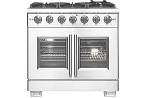 Forno Capriasca All Gas 36" Inch. French Door Freestanding Range 6 Burners Cooktop and 5.36 Cu.Ft. Convection Gas Oven - Stainless Steel Stove Range Heavy Duty Cast Iron Grates