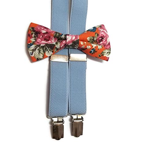 Ties Orange Floral Bow Tie Pink Roses Pattern And Light Blue Elastic Y Back Suspenders Set For Boys Men Groomsmen Handmade Products Smkbinaputracihampelas Sch Id