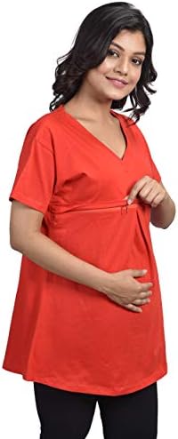 Mommy Cuddle Women's Top (ZipperNursingTop-Red_Red_Free Size)