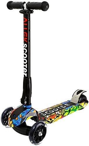 3 Wheel Scooter, Allek Lean To Steer Deluxe 3 Flashing Up Wheel Adjustable Height Foldable Birthday Gift for Children from 3 to 17 Year-Old