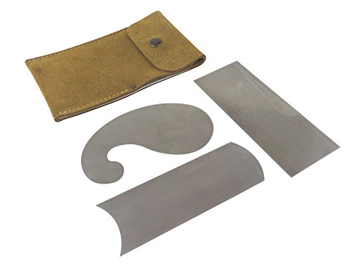 French Leather Cabinet Scraper Case Holder Wallet with Set of Profile Scrapers 0.023 (.6mm) Thick Made from French Spring Steel 115572