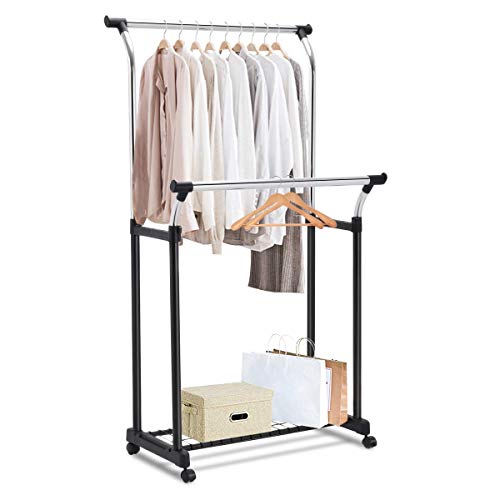 Tangkula Rolling Garment Rack, Heavy Duty Height Adjustable Clothes