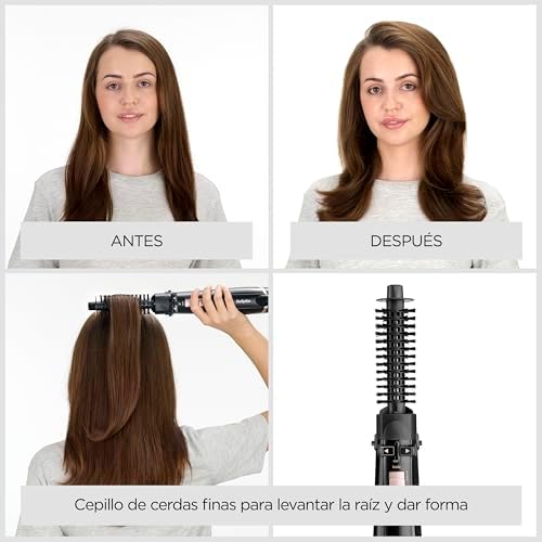 Secador, Alisador y Styler - Cepillo rotatorio de aire, Styler iónico con 4 accesorios, Cepillo Voluminizador, Cepillo Secador de pelo, Negro, AS200E