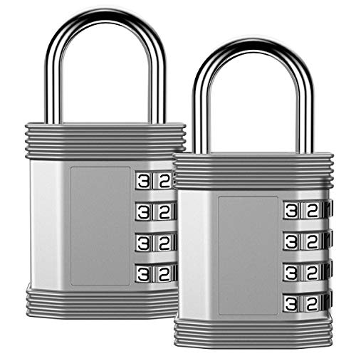 KeeKit Combination Lock 2 Pack, 4 Digit Padlock with Combination for Gym, Locker, Sports, School, Gate, Fence, Case, Toolbox, Hasp and Storage, Cabinet - Easy to Set Your Own Combo (Silver) - Thumbnail 7