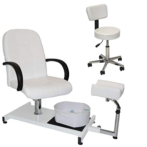 LCL Beauty White Hydraulic Lift Adjustable Pedicure Unit with Easy-Clean Bubble Massage Footbath