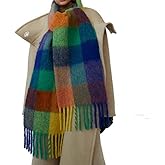 Genfien Women's Cashmere Winter Scarf Warm Cozy Rainbow Hallucination Rainbow Stripe Pattern Retro Vibrant
