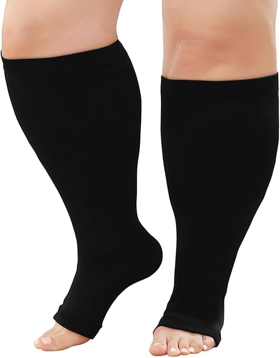 Plus Size Compression Socks 3XL, Wide Calf, Open Toe for Women & Men - Flight Support Socks, 20-30 mmHg, 1 Pair