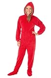 Hoodie Footed Onesie Red Plush Drop Seat Footed Pajamas with Butt Flap