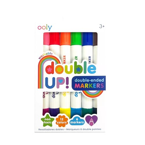 OOLY Double Up Double-Ended Markers for Kids - Set of 6 Washable Markers, 12 Colors, Non-Toxic, Drawing Doodling Coloring, Ages 3+