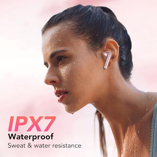 QXQ New Bluetooth Headphones, Wireless Bluetooth 5.4 HiFi Stereo Headphones with 4 ENC Mic, 40H Wireless Bluetooth Headset with Screen, Wireless Earphones for Android iOS, Pure Pink