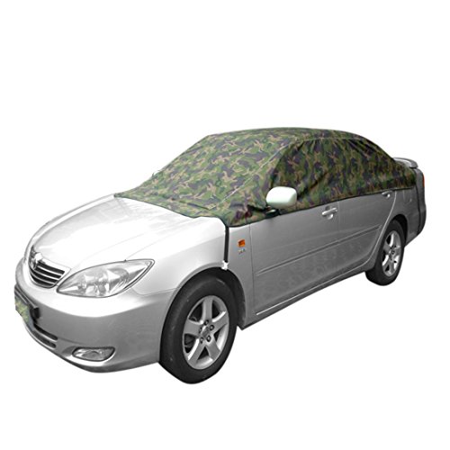 uxcell Army Green Nylon Dust Rain Sun UV Snow Resistant Half Car Cover 340 x 180cm